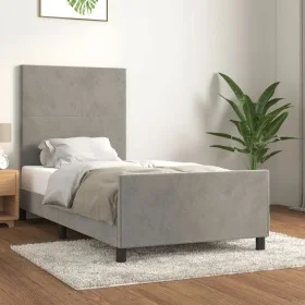 Light gray velvet bed frame with headboard 100x200cm by vidaXL, Beds and slatted bases - Ref: Foro24-3125617, Price: 129,18 €...
