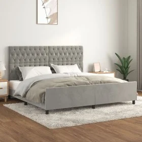 Light gray velvet bed frame with headboard 200x200cm by vidaXL, Beds and slatted bases - Ref: Foro24-3125958, Price: 275,53 €...