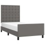 Bed frame with headboard gray synthetic leather 100x200 cm by vidaXL, Beds and slatted bases - Ref: Foro24-3125559, Price: 15...
