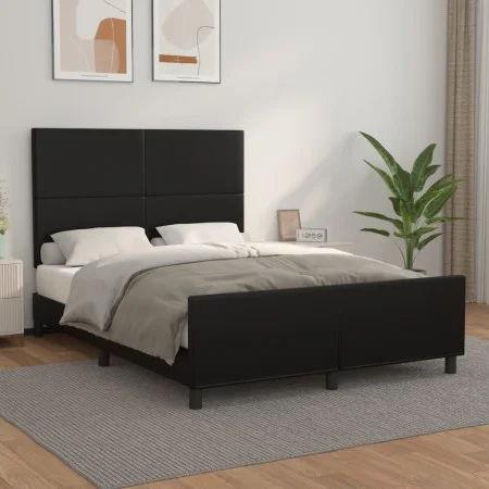 Bed frame with headboard black synthetic leather 140x190cm by vidaXL, Beds and slatted bases - Ref: Foro24-3125445, Price: 20...