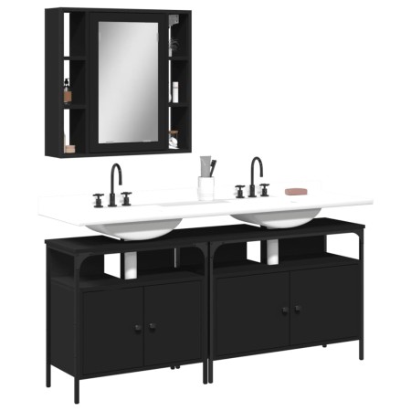 Set de muebles de baño 3 piezas madera contrachapada negro en Muebles de baño | Comprar online en Foro24