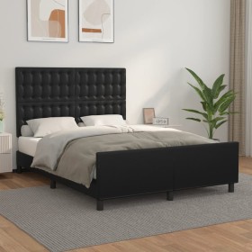 Estructura de cama con cabecero cuero sintético negro 140x190cm