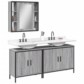 Set de muebles de baño 3 pzas madera contrachapada gris sonoma Set de muebles de baño 3 pzas madera contrachapada gris sonoma