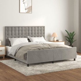 Estructura de cama con cabecero terciopelo gris cl