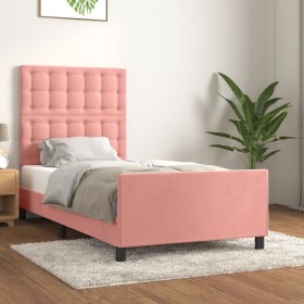 Estructura de cama con cabecero de terciopelo rosa 80x200 cm