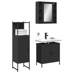 Set de muebles de baño 3 piezas madera contrachapada negro en Muebles de baño | Comprar online en Foro24