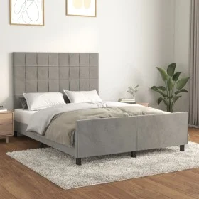 Bed frame with light gray velvet headboard 140x190cm by vidaXL, Beds and slatted bases - Ref: Foro24-3125751, Price: 217,61 €...