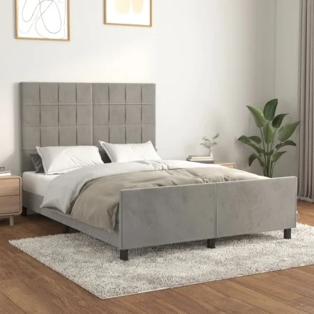 Bed frame with light gray velvet headboard 140x190cm by vidaXL, Beds and slatted bases - Ref: Foro24-3125751, Price: 217,61 €...