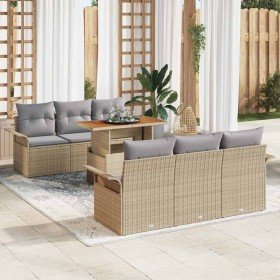 Conjunto de sofá de jardín con cojín 7 pcs beige y gris claro
