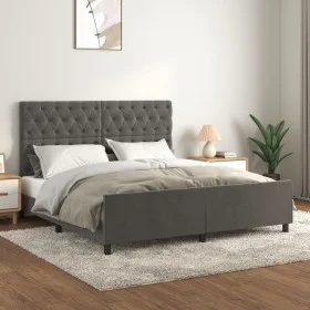 Bed frame with dark gray velvet headboard 160x200 cm by vidaXL, Beds and slatted bases - Ref: Foro24-3125947, Price: 251,40 €...