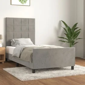 Light gray velvet bed frame with headboard 90x190 cm by vidaXL, Beds and slatted bases - Ref: Foro24-3125727, Price: 153,16 €...
