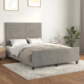 Bed frame with light gray velvet headboard 140x190cm by vidaXL, Beds and slatted bases - Ref: Foro24-3125818, Price: 202,74 €...