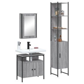 Set de muebles de baño 3 pzas madera contrachapada gris sonoma Set de muebles de baño 3 pzas madera contrachapada gris sonoma