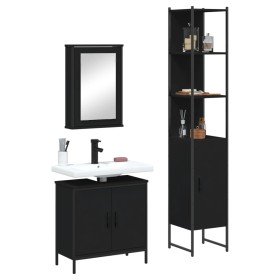 Juego de muebles de baño 3 pzas madera contrachapada negro Juego de muebles de baño 3 pzas madera contrachapada negro