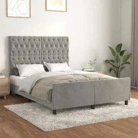 Bed frame with light gray velvet headboard 140x190cm by vidaXL, Beds and slatted bases - Ref: Foro24-3125934, Price: 220,10 €...