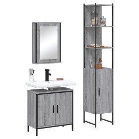 Set de muebles de baño 3 pzas madera contrachapada gris sonoma Set de muebles de baño 3 pzas madera contrachapada gris sonoma