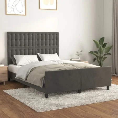 Dark gray velvet bed frame with headboard 140x190 cm by vidaXL, Beds and slatted bases - Ref: Foro24-3125996, Price: 222,35 €...