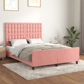 Pink velvet bed frame with headboard 140x200 cm by vidaXL, Beds and slatted bases - Ref: Foro24-3126006, Price: 247,88 €, Dis...