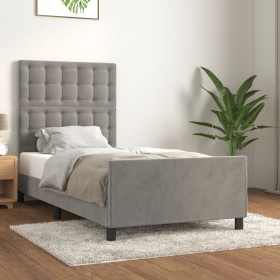 Estructura de cama con cabecero terciopelo gris claro 90x200 cm