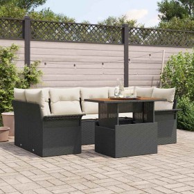 Conjunto de sofá de jardín 7 pcs Negro y crema 100 x 55 x 73 cm