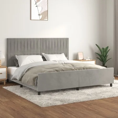 Light gray velvet bed frame with headboard 200x200cm by vidaXL, Beds and slatted bases - Ref: Foro24-3125897, Price: 253,76 €...