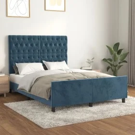 Dark blue velvet bed frame with headboard 140x190 cm by vidaXL, Beds and slatted bases - Ref: Foro24-3125938, Price: 225,37 €...