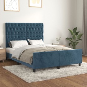 Dunkelblauer Samtbettrahmen mit Kopfteil 140x190 cm von vidaXL, Betten und Lattenroste - Ref: Foro24-3125938, Preis: 229,08 €...