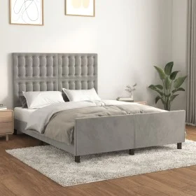 Bed frame with light gray velvet headboard 140x190cm by vidaXL, Beds and slatted bases - Ref: Foro24-3126001, Price: 234,99 €...