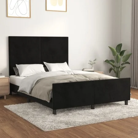 Bed frame with black velvet headboard 140x190 cm by vidaXL, Beds and slatted bases - Ref: Foro24-3125631, Price: 221,36 €, Di...