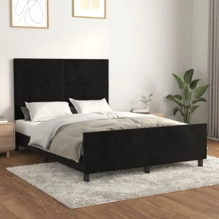 Bed frame with black velvet headboard 140x190 cm by vidaXL, Beds and slatted bases - Ref: Foro24-3125814, Price: 191,83 €, Di...