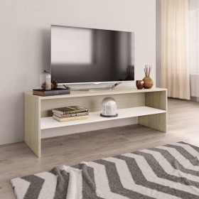 Mueble de TV madera contrachapada blanco y roble 120x40x40cm