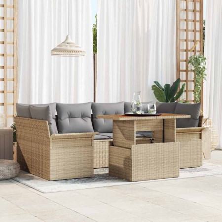 Conjunto de sofá de jardín con cojín 7 pcs beige y gris claro