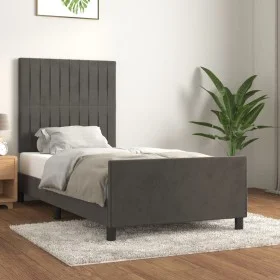 Dark gray velvet bed frame with headboard 90x190cm by vidaXL, Beds and slatted bases - Ref: Foro24-3125850, Price: 132,97 €, ...