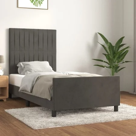 Dark gray velvet bed frame with headboard 90x190cm by vidaXL, Beds and slatted bases - Ref: Foro24-3125850, Price: 132,97 €, ...
