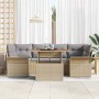 Conjunto de sofá de jardín con cojín 7 pcs beige y gris claro