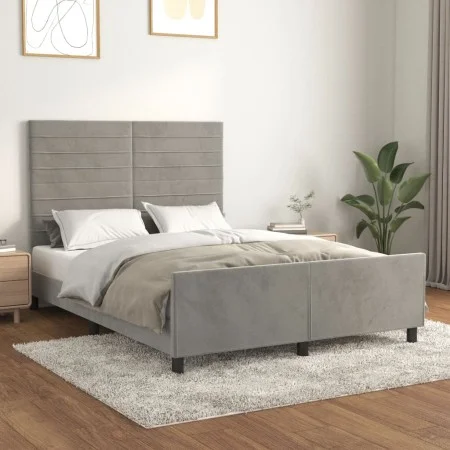 Bed frame with light gray velvet headboard 140x190cm by vidaXL, Beds and slatted bases - Ref: Foro24-3125812, Price: 187,31 €...