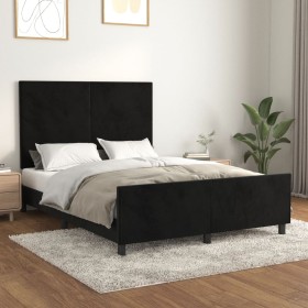 Estructura de cama con cabecero de terciopelo negro 140x200 cm