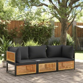 Set de sofás de jardín con cojines 3 pzas madera maciza acacia