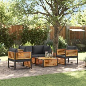 Set de sofás de jardín con cojines 5 pzas madera maciza acacia