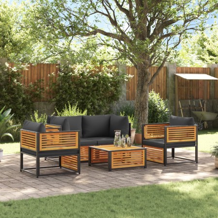 Set de sofás de jardín con cojines 5 pzas madera maciza acacia