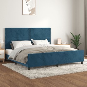 Estructura cama con cabecero terciopelo azul oscuro 200x200 cm