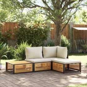 Set sofás de jardín con cojines 4 pzas madera maciza de acacia