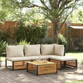 Set de sofás de jardín con cojines 5 pzas madera maciza acacia