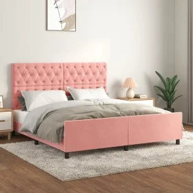 Pink velvet bed frame with headboard 160x200 cm by vidaXL, Beds and slatted bases - Ref: Foro24-3125951, Price: 238,39 €, Dis...