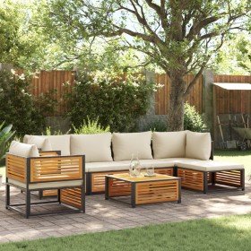 Set de sofás de jardín con cojines 7 pzas madera maciza acacia Set de sofás de jardín con cojines 7 pzas madera maciza acacia