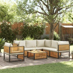 Set de sofás de jardín con cojines 7 pzas madera maciza acacia Set de sofás de jardín con cojines 7 pzas madera maciza acacia