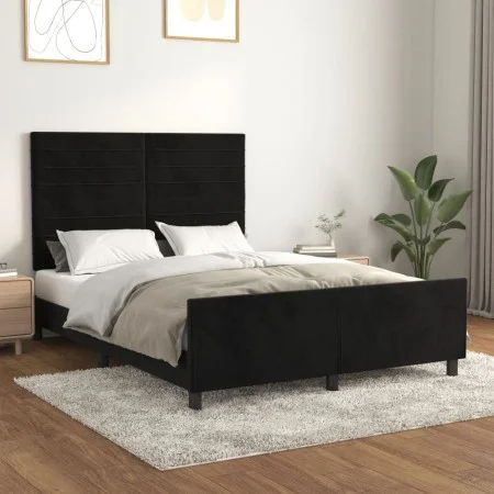 Bettgestell mit schwarzem Samtkopfteil 140x200 cm von vidaXL, Betten und Lattenroste - Ref: Foro24-3125820, Preis: 187,11 €, ...