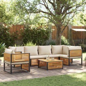 Set de sofás de jardín con cojines 7 pzas madera maciza acacia Set de sofás de jardín con cojines 7 pzas madera maciza acacia