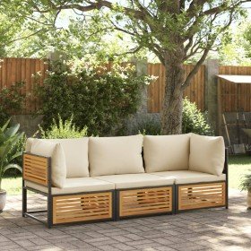 Set de sofás de jardín con cojines 3 pzas madera maciza acacia