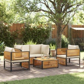 Set de sofás de jardín con cojines 5 pzas madera maciza acacia